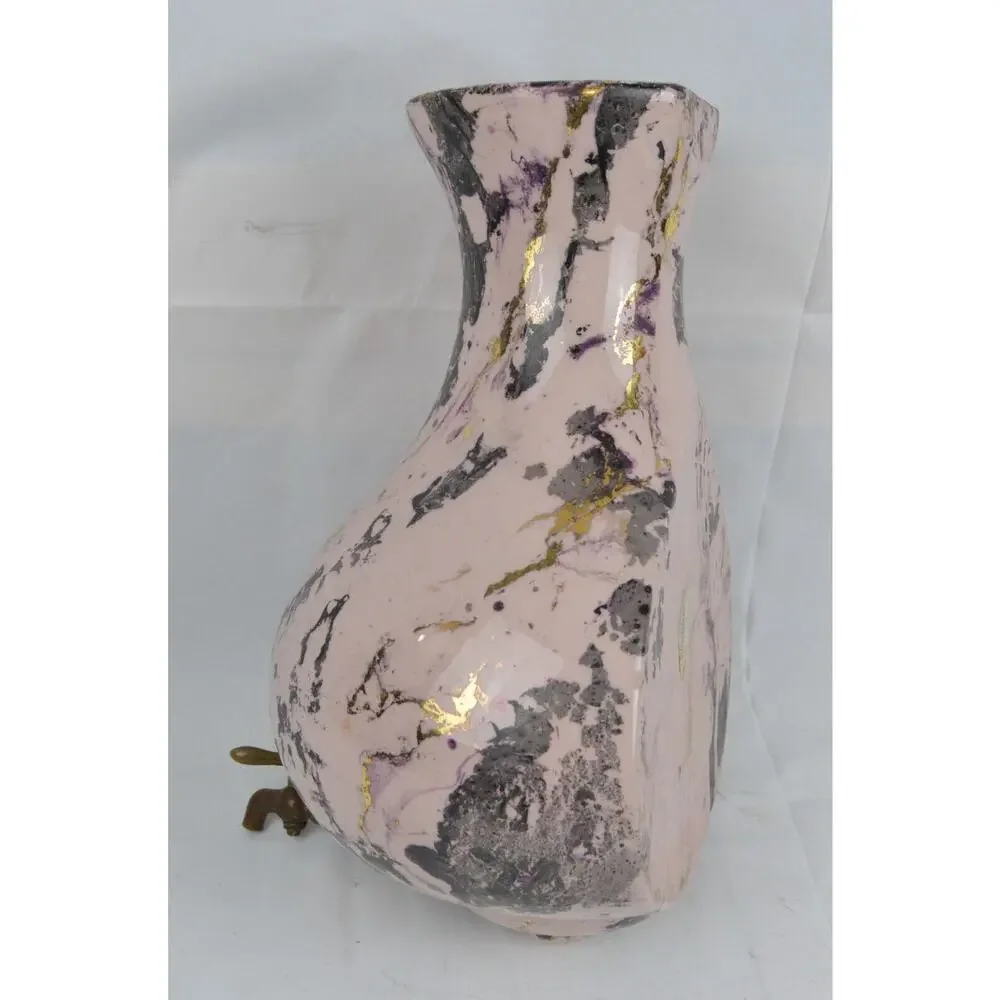 Vintage Charleton Faucet Shape Wall Pocket Planter Marble Finish Pink Gold